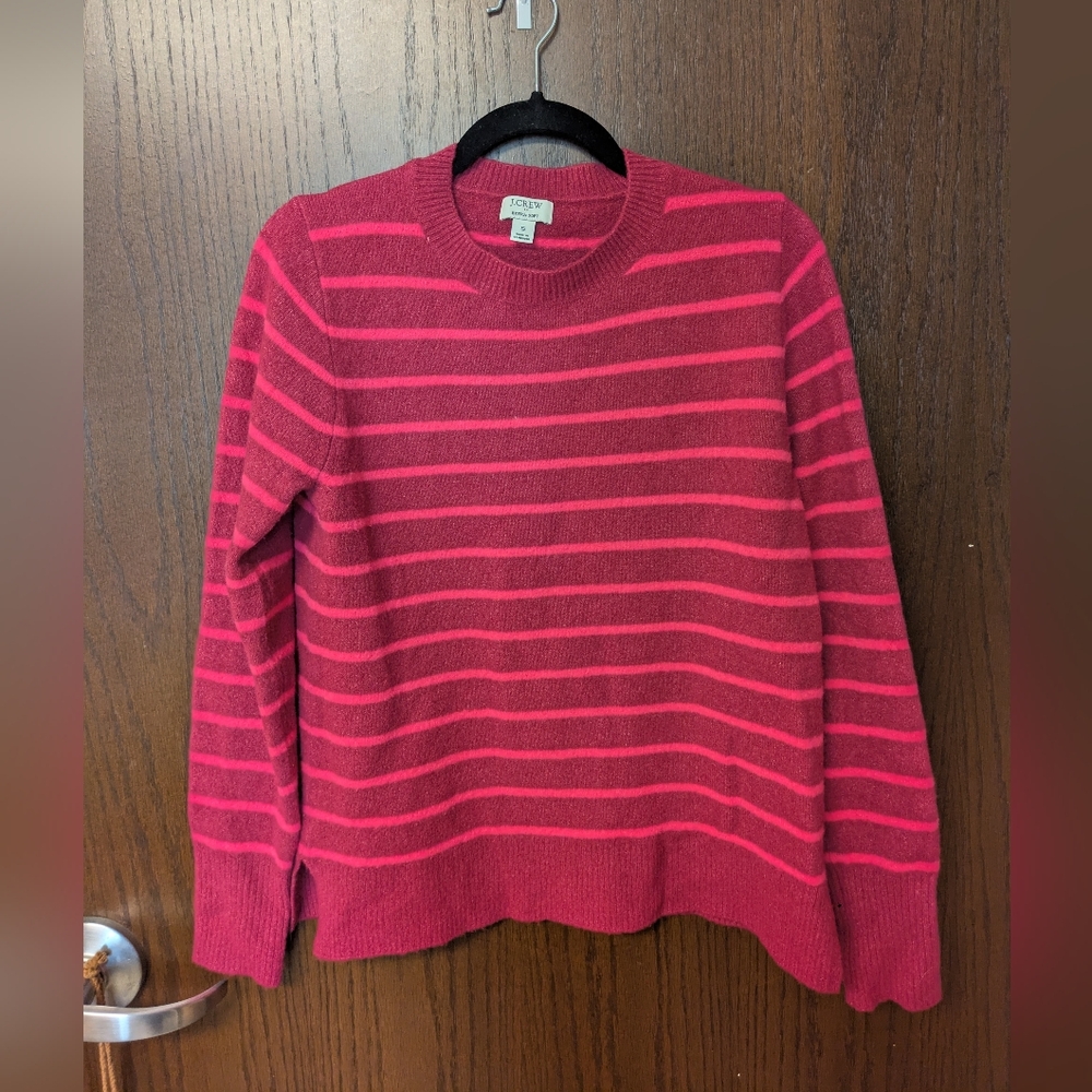 J.CREW Extra Soft Striped Pullover Sweater Pink Magenta Crew Neck S